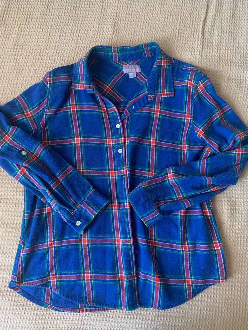 Laura Scott Blue Plaid Button-Down Shirt